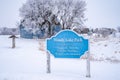 The CA Moody blue round barn on Moody Lake in Chisago City, MN. Rime ice and frost in