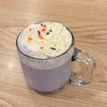 Colorful and delicious ube latte drink in California Royalty Free Stock Photo