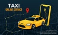 Cab app design. Taxi order online service. Mobile transport application. Car travel path. City map with location pin Royalty Free Stock Photo