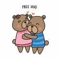 Couple bear free hug cartoon vector illustration doodle style Royalty Free Stock Photo