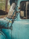 The cab of an old abandoned truck. Dirty rusty truck. Selective focus, grain Royalty Free Stock Photo