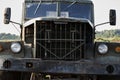 The cab of a retro dump truck close-up