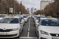 Cab. Taxi. Taxi drivers Demonstration of taxi drivers through the streets of the city of Madrid