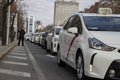 Cab. Taxi. Taxi drivers Demonstration of taxi drivers through the streets of the city of Madrid