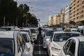 Cab. Taxi. Taxi drivers Demonstration of taxi drivers through the streets of the city of Madrid