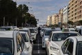 Cab. Taxi. Taxi drivers Demonstration of taxi drivers through the streets of the city of Madrid