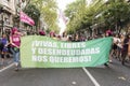 Argentina, International women`s day 2020. Women holding a feminist banner