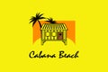 Cabana beach resort logo icon design flat isolated on yellow background Royalty Free Stock Photo