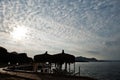 Cabanas on sunset. Popular landmark, famous destination of Bodrum, Turkey