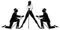 Cabaret Dancers Silhouettes. Woman And Two Men With Canes Performance In Musical Show.