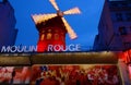 The cabaret famous Moulin Rouge at night,Montmartre area, Paris , France. Royalty Free Stock Photo