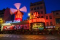 The cabaret famous Moulin Rouge at night,Montmartre area, Paris , France. Royalty Free Stock Photo