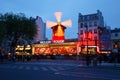 The cabaret famous Moulin Rouge at night,Montmartre area, Paris , France. Royalty Free Stock Photo