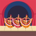 Cabaret girls dancing cancan on stage. Vector