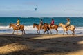 CABARETE, DOMINICAN REPUBLIC - DECEMBER 14, 2018: Horse riding at Cabarete beach, Dominican Republ