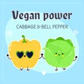 Cabbage and bell pepper card. Vector hand drawn doodle style cartoon character illustration icon design. Happy Cabbage