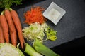 Cabbage, carrot and leek salad with mayonaise