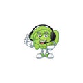 Cabbage cute cartoon character design with headphone