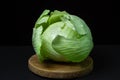 Cabbage on a dark background. Head of fresh cabbage on a black background Royalty Free Stock Photo