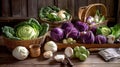 Cabbage of different varieties and types, flatlay vegetables, a banner filled with products