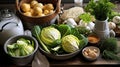 Cabbage of different varieties and types, flatlay vegetables, a banner filled with products