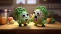 Cabbage Friends Chatting In A Pixar-style Kitchen