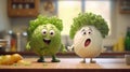 Cabbage Friends: Playful Characters In A Kitchen Counter Scene