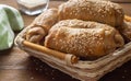 Cabbage pies. Puff pastry sprinkled with sesame seeds. Royalty Free Stock Photo