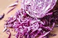 Cabbage purple - Shredded red cabbage slice in a wooden cutting board