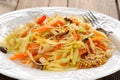 Cabbage ragout with carrot, chili, mushrooms and french mustard Royalty Free Stock Photo