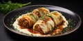 Cabbage Rolls with Mashed Potatoes, Cabbage Rolls Stuffed with Ground Meat and Rice Royalty Free Stock Photo