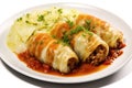 Cabbage Rolls with Mashed Potatoes, Cabbage Rolls Stuffed with Ground Meat and Rice Royalty Free Stock Photo