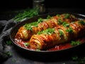 Cabbage Rolls with Mashed Potatoes, Cabbage Rolls Stuffed with Ground Meat and Rice Royalty Free Stock Photo