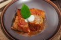 Cabbage rolls stuffed with rice and meat stewed in tomato sauce. Traditional dish, ready-to-eat food Royalty Free Stock Photo