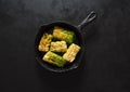 Cabbage rolls tied with string and served on a pan