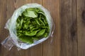 Cabbage round fresh lettuce isolated on wooden background with copy space. Salat lettuce. Healthy food.