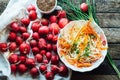 Cabbage salad. cabbage salad with sweet carrot, radish, bow in