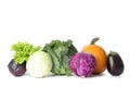 Cabbage, salad, pumpkin and eggplant isolated on white