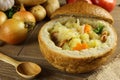 Cabbage soup in a loaf of bread Royalty Free Stock Photo