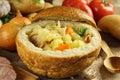 Cabbage soup in a loaf of bread Royalty Free Stock Photo