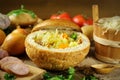 Cabbage soup in a loaf of bread Royalty Free Stock Photo