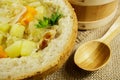 Cabbage soup in a loaf of bread Royalty Free Stock Photo