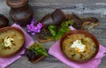Cabbage soup, traditional russian cuisine, top view Royalty Free Stock Photo