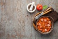 Cabbage stew with grilled sausage in tomato sauce Royalty Free Stock Photo