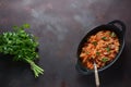 Cabbage stew with grilled sausage in tomato sauce Royalty Free Stock Photo