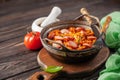 Cabbage stew with grilled sausage in tomato sauce Royalty Free Stock Photo