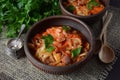 Cabbage stew with grilled sausage in tomato sauce - Royalty Free Stock Photo