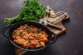 Cabbage stew with grilled sausage in tomato sauce Royalty Free Stock Photo