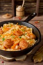 Cabbage stew with grilled sausage Royalty Free Stock Photo