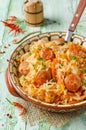 Cabbage stew with grilled sausage Royalty Free Stock Photo